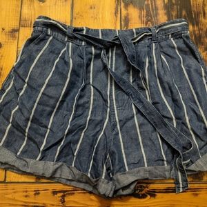 Denim and white striped shorts